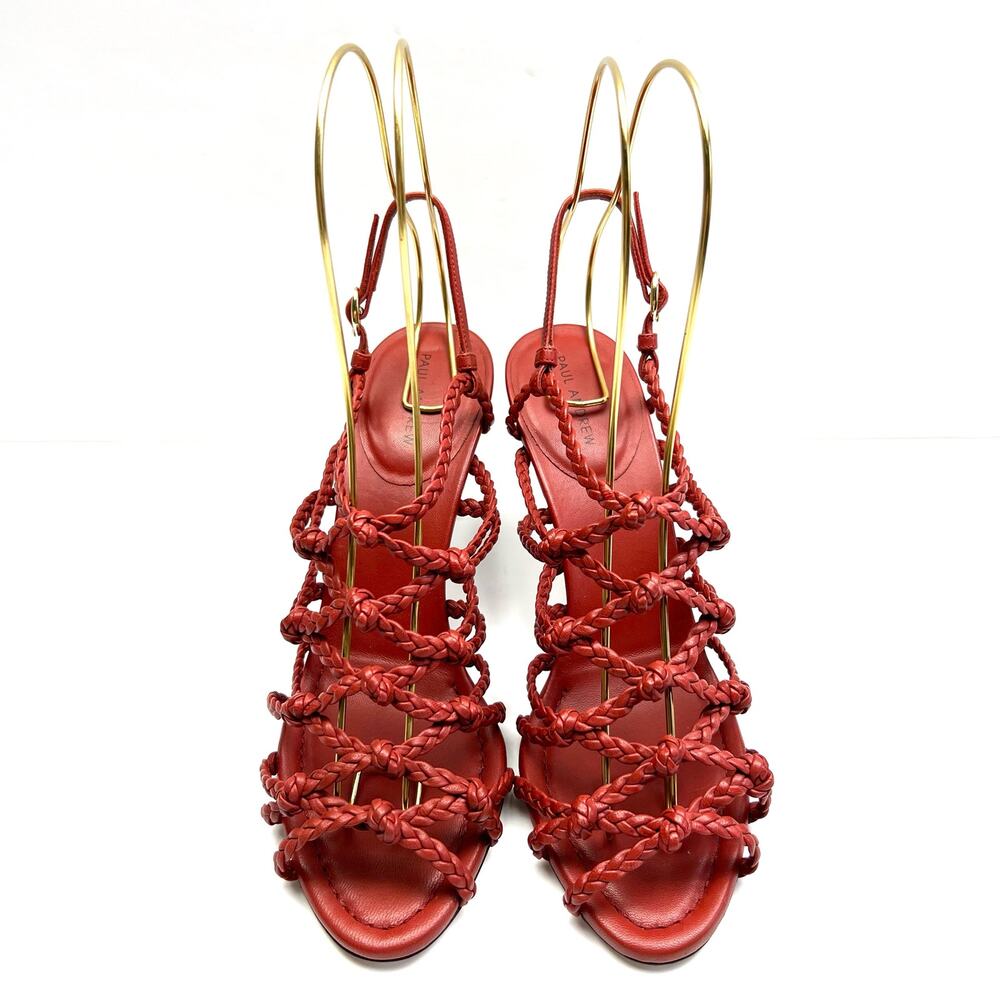 PAUL ANDREW Who's That Braided Sandals EU 38 US 8 Women's Red High Heels NWT - Picture 2 of 11